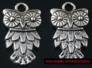 500pcs Silver Owl jewelry bracelet metal Charm Bead  20 X 11mm