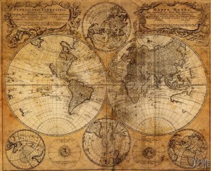 Antique Navigation World Map Cotton Canvos Map Retro Map 100 x 81cm