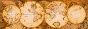 Antique Navigation World Map Cotton Canvos Map Retro Map 89 x 30cm