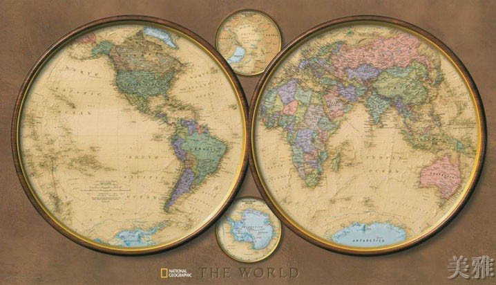 Antique World Clock Map Cotton Canvos Map Retro Map 108 x 62cm