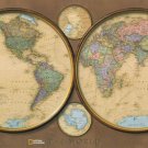 Antique World Clock Map Cotton Canvos Map Retro Map 108 x 62cm