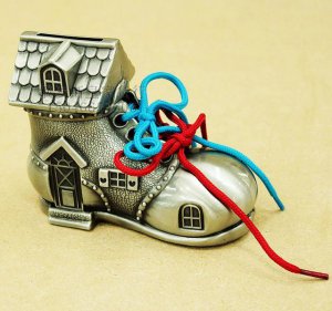 Vintage Tin Metal shoe coin piggy bank