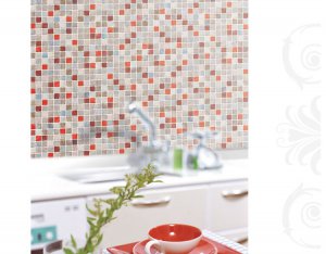 Mosaic Sticker Tile Transfer Bathroom Kitchen 50cm x 50cm Red Brown
