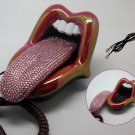 Crystal Rhinestone Mouth Lips Kiss Tongue Novelty Retro Corded Telephone