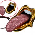 Crystal Rhinestone Mouth Lips Kiss Tongue Novelty Retro Corded Telephone Gold