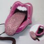 Crystal Rhinestone Mouth Lips Kiss Tongue Novelty Retro Corded Telephone Fuschia