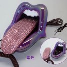 Crystal Rhinestone Mouth Lips Kiss Tongue Novelty Retro Corded Telephone Purple