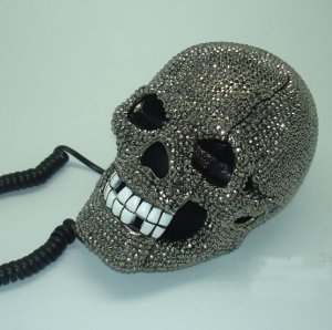 Crystal Rhinestone Skull Flash Telephone Unique Flash Eye Black