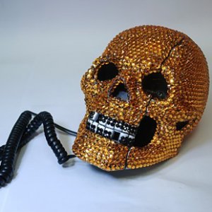 Crystal Rhinestone Skull Flash Telephone Unique Flash Eye Gold