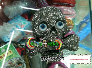 Crystal Rhinestone Skull Bone Flash Telephone Unique Flash Eye Black
