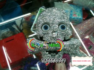 Crystal Rhinestone Skull Bone Flash Telephone Unique Flash Eye Silver