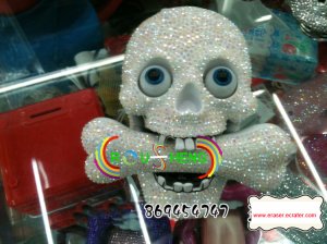 Crystal Rhinestone Skull Bone Flash Telephone Unique Flash Eye White