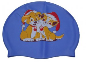 Kid Swimming Pool Dog Swim Sliccon Fabric Cap / Bathing Cap Blue