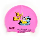 Kid Swimming Pool Bear Swim Sliccon Fabric Cap / Bathing Cap Pink S004