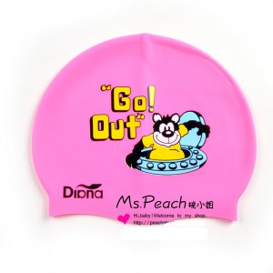 Kid Swimming Pool Bear Swim Sliccon Fabric Cap / Bathing Cap Pink S004