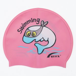 Kid Swimming Pool Dolphin Swim Sliccon Fabric Cap / Bathing Cap Pink S009