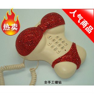 Rhinestone Crystal Bikini Novelty Retro Corded Telephone Red