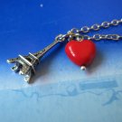 I love paris Tower red heart flower charm necklace pendant nautical ocean NW575