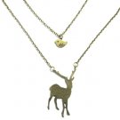 Deer necklace sparrow charm woodlands forest animal jewelry autumn NW334