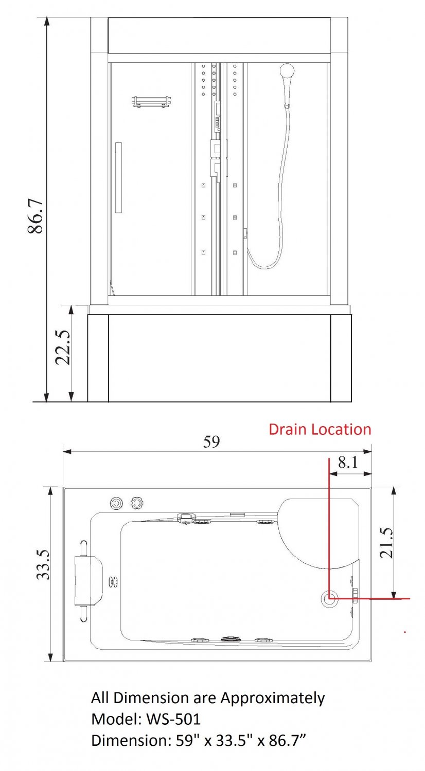 59 Eagle Bath Ws 501 Steam Shower Sauna Enclosures W Whirlpool Bathtub Combo Unit