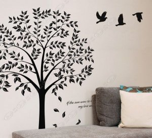 DIY Art Deco Decal Wall Sticker LINDEN TREE & BIRD WB04