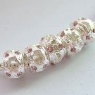 5pcs Silver With Purplish Red Charm Beads Fits Bracelet Chain P166