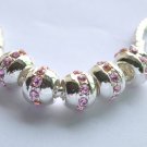 5pcs Silver Plated with Rhinestone Charm Beads Fits Bracelet Chain P167