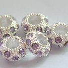 5pcs Silver Spacer With Purplish Rhinestone Charm Beads Fits Bracelet P170