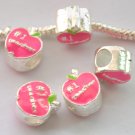 5pcs Silver Pink Apple Spacer Beads Fits Bracelet Chain P172