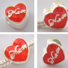 5pcs Silver Red Heart Spacer Beads Fits Bracelet Chain P175