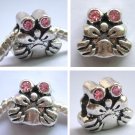5pcs Silver Crab With Purplish Red Rhinestone Beads Fits Bracelet P177