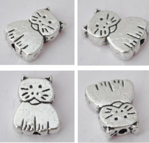 20Pcs Silver Alloy Cat Beads Charm Fits Bracelet P191