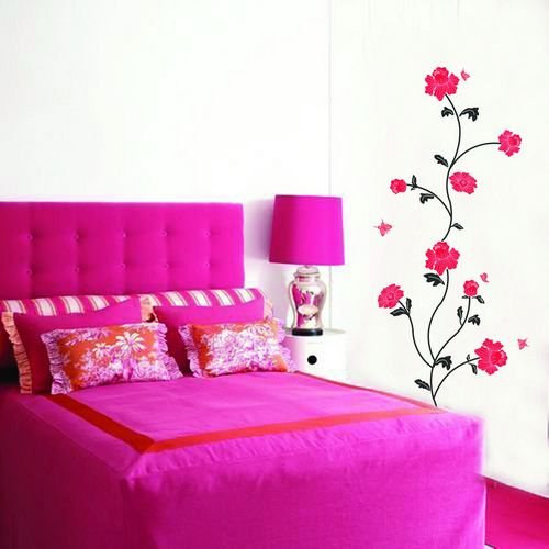 DIY Removable Art Deco Decal Wall Stickers Red Flower WB40