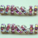 100pcs Silver Purplish Red AB Beads Charm Fits Bracelet P235