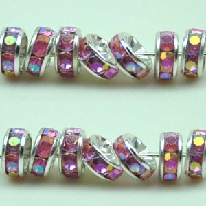 100pcs Silver Purplish Red&Acirc;&nbsp;AB Beads Charm Fits Bracelet P235