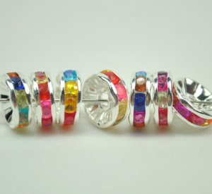 50pcs Silver Colorful&Acirc;&nbsp;AB Beads Charm Fits Bracelet P239