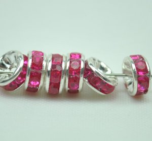 100pcs Silver Purplish Red&Acirc;&nbsp;AB Beads Charm Fits Bracelet P245