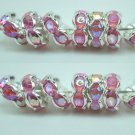 100pcs Silver Purplish Red AB Beads Charm Fits Bracelet P248