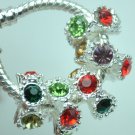 5pcs Silver Colorful Rhinestone Beads Charm Fits Bracelet P249