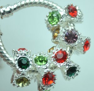 5pcs Silver Colorful&Acirc;&nbsp;Rhinestone Beads Charm Fits Bracelet P249