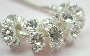 5pcs Silver White&Acirc;&nbsp;Rhinestone Beads Charm Fits Bracelet P250