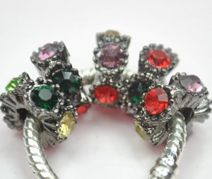 5pcs Black Colorful&Acirc;&nbsp;Rhinestone Beads Charm Fits Bracelet P251
