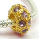 5pcs Gold  Rhinestone Beads Charm Fits Bracelet P256