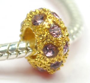 5pcs Gold&Acirc;&nbsp; Rhinestone Beads Charm Fits Bracelet P256