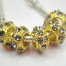 5pcs Gold Purple Rhinestone Beads Charm Fits Bracelet P257