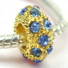 5pcs Gold Skyblue Rhinestone Beads Charm Fits Bracelet P258