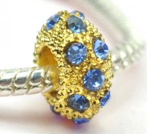 5pcs Gold Skyblue Rhinestone Beads Charm Fits Bracelet P258