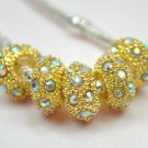 5pcs Gold Clear AB Rhinestone Beads Charm Fits Bracelet P261