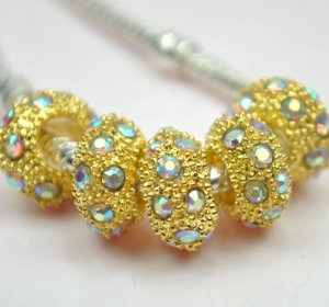 5pcs Gold Clear AB Rhinestone Beads Charm Fits Bracelet P261