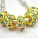 5pcs Gold Aqua Rhinestone Beads Charm Fits Bracelet P259